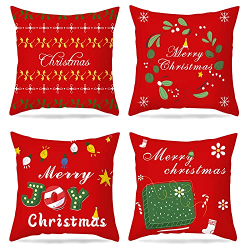 LAPONO 4 Stück samt Kissenbezug 45x45cm quadratische dekorative kissenhülle doppelseitige sofakissen Set couchkissen Schlafzimmer Kissen Wohnzimmer deko Polster kissenbezüge (Pillow Covers-red) von LAPONO