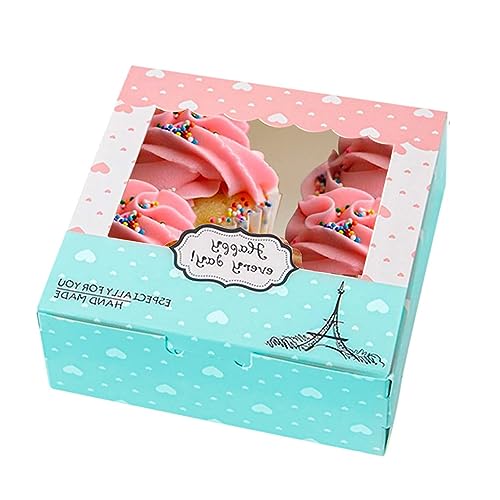 LAPONO 15 Stück Tortenschachtel Mit Sichtfenste 4er Cupcake Box Cookie Box Macarons Box Tortenschachtel Eiffelturm Für Gebäck, Kekse, Kleine Kuchen Party, Weihnachten（13.5 X 13.5 X 5 Cm） von LAPONO