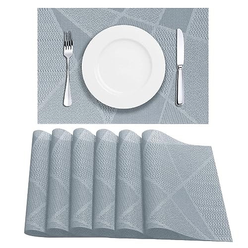 LAPONO Platzsets Abwaschbar, Tischsets Abwaschbar 6er Set Waschbares Tischset Rechteckige Hitzebeständig Platzdeckchen Grau Platzset aus PVC (Grau, 6 Stück) von LAPONO