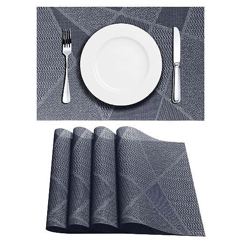 LAPONO Platzsets Abwaschbar, Tischsets Abwaschbar 6er Set Waschbares Tischset Rechteckige Hitzebeständig Platzdeckchen Grau Platzset aus PVC (Schwarz grau, 4 Stück) von LAPONO