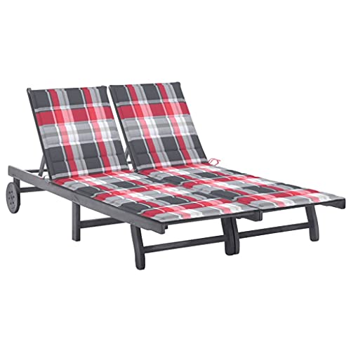 LAPOOH 2-Personen-Sonnenliege mit Auflage, Gartenliege, Liegestuhl, Sonnenstuhl, Sonneninsel Outdoor, Gartenmöbel, Loungemöbel,Relaxliege,Grau Akazie Massivholz von LAPOOH