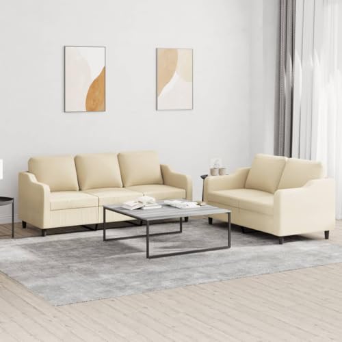 LAPOOH 2-TLG. Sofagarnitur mit Kissen Creme Stoff, Loungesofa, Sofas & Couches, Relaxsofa, Couch für Wohnzimmer - 3201836 von LAPOOH