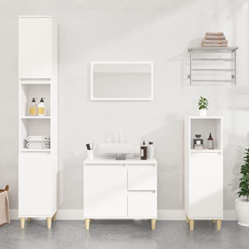 LAPOOH 3-TLG. Badmöbel-Set, Badezimmerschrank, Badezimmermöbel Set, Bathroom Furniture Sets, Badschrank, Badmöbel, Bad Möbel Modern Set, Weiß Holzwerkstoff von LAPOOH