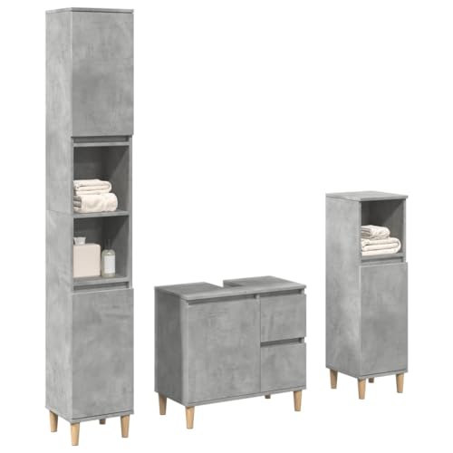 LAPOOH 3-TLG. Badmöbel-Set Betongrau Holzwerkstoff, Badezimmermöbel Set, Badezimmerschrank, Badschrank, Bathroom Furniture Sets, Bad Möbel Modern Set, Badmöbel - 3324945 von LAPOOH