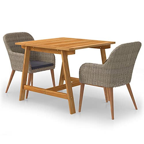 LAPOOH 3-TLG. Garten-Essgruppe Braun, Esstisch Mit Stühlen Set, Gartenmöbel Sitzgruppe, Balkon Möbel, Gartenlounge Set, Terrassenmöbel, Balkonmöbel Set - 3068719 von LAPOOH