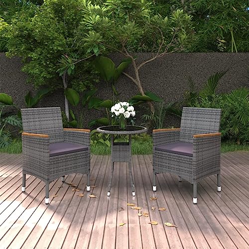 LAPOOH 3-TLG. Garten-Essgruppe Poly Rattan Grau, Esstisch Mit Stühlen Set, Gartenmöbel Sitzgruppe, Balkon Möbel, Gartenlounge Set, Terrassenmöbel, Balkonmöbel Set - 3058465 von LAPOOH