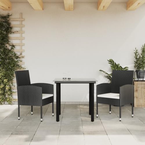 LAPOOH 3-TLG. Garten-Essgruppe Schwarz Poly Rattan und Stahl, Esstisch Mit Stühlen Set, Gartenmöbel Sitzgruppe, Balkon Möbel, Gartenlounge Set, Terrassenmöbel, Balkonmöbel Set - 3203312 von LAPOOH