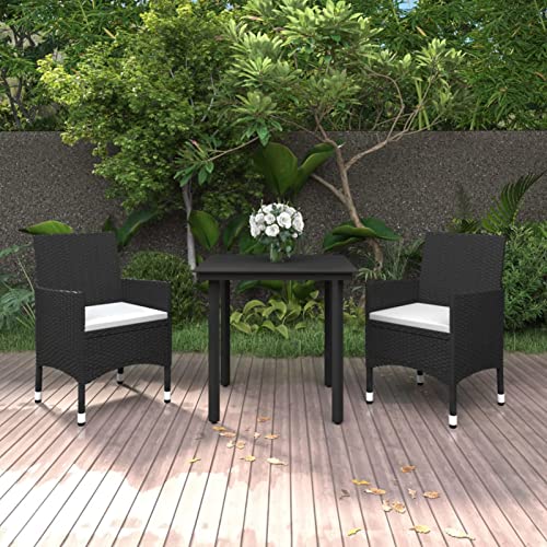 LAPOOH 3-TLG. Garten-Essgruppe mit Auflagen Poly Rattan und Glas, Esstisch Mit Stühlen Set, Gartenmöbel Sitzgruppe, Balkon Möbel, Gartenlounge Set, Terrassenmöbel, Balkonmöbel Set - 3099679 von LAPOOH