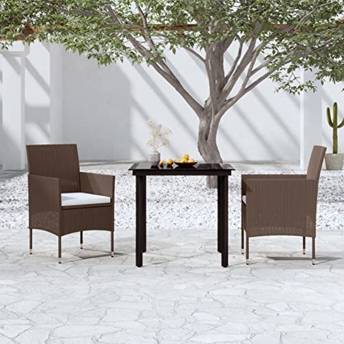 LAPOOH 3-TLG. Garten-Essgruppe mit Kissen Braun und Schwarz, Esstisch Mit Stühlen Set, Gartenmöbel Sitzgruppe, Balkon Möbel, Gartenlounge Set, Terrassenmöbel, Balkonmöbel Set - 3099299 von LAPOOH