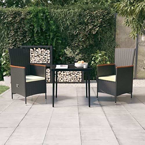 LAPOOH 3-TLG. Garten-Essgruppe mit Kissen Schwarz, Esstisch Mit Stühlen Set, Gartenmöbel Sitzgruppe, Balkon Möbel, Gartenlounge Set, Terrassenmöbel, Balkonmöbel Set - 3099443 von LAPOOH