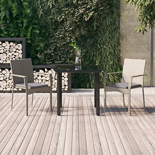 LAPOOH 3-TLG. Garten-Essgruppe mit Kissen Schwarz und Grau Poly Rattan, Esstisch Mit Stühlen Set, Gartenmöbel Sitzgruppe, Balkon Möbel, Gartenlounge Set, Terrassenmöbel, Balkonmöbel Set - 3185137 von LAPOOH
