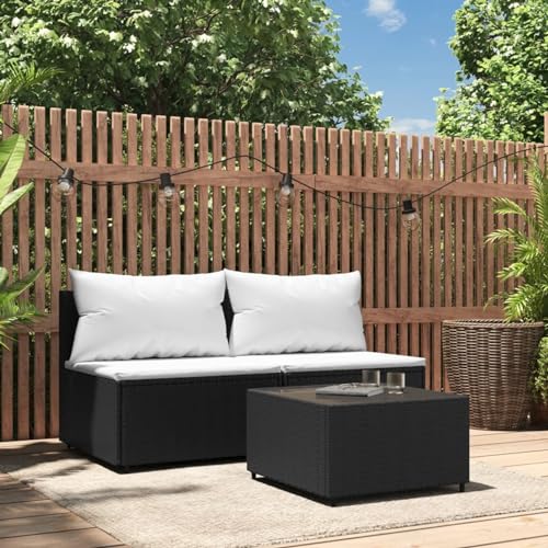 LAPOOH 3-TLG. Garten-Lounge-Set mit Kissen Schwarz Poly Rattan, Lounge Gartenmöbel Set, Terassenmöbel Wetterfest, Loungemöbel Terrasse, Gartenlounge, Garten Loungemöbel Set, 319739 von LAPOOH