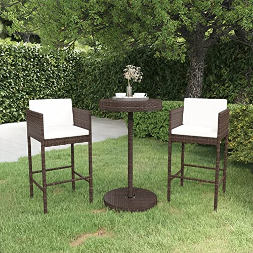 LAPOOH 3-TLG. Gartenbar-Set mit Kissen, Gartenmöbel Sitzgruppe, Tisch Mit Stühlen Set, Outdoor Möbel, Sitzgruppe Garten, Dining Table Set, Poly Rattan Braun von LAPOOH