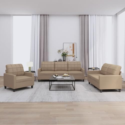 LAPOOH 3-TLG. Sofagarnitur mit Kissen Cappuccino-Braun Kunstleder, Sofa Mit Relaxfunktion, Couchgarnitur, Wohnzimmer Sofa, Couch, Sofa Set 3201342 von LAPOOH