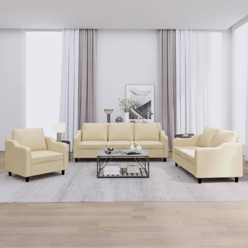 LAPOOH 3-TLG. Sofagarnitur mit Kissen Creme Stoff, Loungesofa, Sofas & Couches, Relaxsofa, Couch für Wohnzimmer - 3201772 von LAPOOH