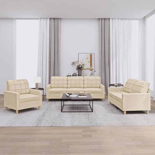 LAPOOH 3-TLG. Sofagarnitur mit Kissen Creme Stoff, Sofa Mit Relaxfunktion, Couchgarnitur, Wohnzimmer Sofa, Couch, Sofa Set 3201244 von LAPOOH