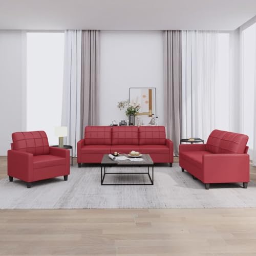 LAPOOH 3-TLG. Sofagarnitur mit Kissen Weinrot Kunstleder, Sofa Mit Relaxfunktion, Couchgarnitur, Wohnzimmer Sofa, Couch, Sofa Set 3201341 von LAPOOH