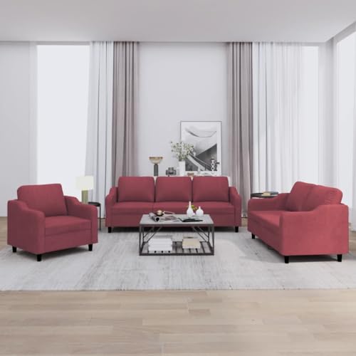LAPOOH 3-TLG. Sofagarnitur mit Kissen Weinrot Stoff, Loungesofa, Sofas & Couches, Relaxsofa, Couch für Wohnzimmer - 3201776 von LAPOOH