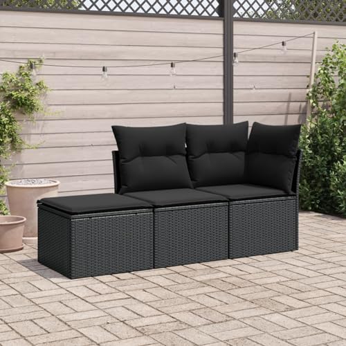 LAPOOH 3-teiliges Gartensofa-Set mit Kissen aus Polyrattan, schwarz, Gartensofa-Set, Loungeset, Gartenmöbel, Gartenmöbel-Set für den Außenbereich (SPU: 3217465) von LAPOOH