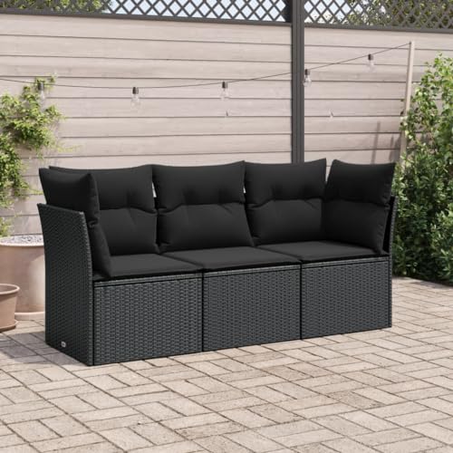 LAPOOH 3-teiliges Gartensofa-Set mit Kissen aus Polyrattan, schwarz, Gartensofa-Set, Loungeset für den Außenbereich, Gartenmöbel, Gartenmöbel (SPU:3249044) von LAPOOH