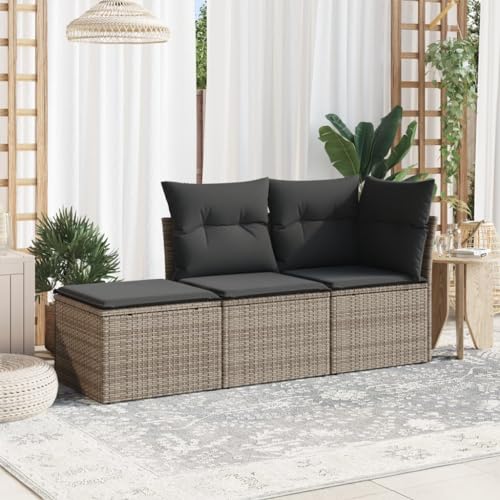 LAPOOH 3-teiliges Gartensofa-Set mit grauen Kissen aus Polyrattan, Gartensofa-Set, Lounge-Set, Gartenmöbel, Gartenmöbel, Set für den Außenbereich (SPU: 3249309) von LAPOOH