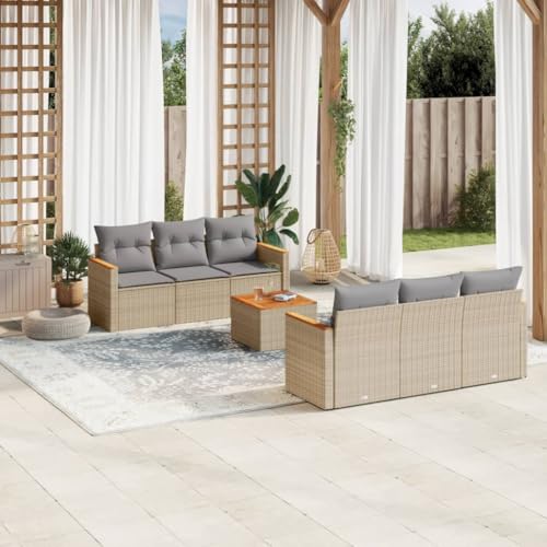 LAPOOH 3225793 Gartenmöbel-Set mit Kissen, Beige, 7-teiliges Rattan-Set, Gartenmöbel, Gartenmöbel, Gartenmöbel-Set für den Außenbereich von LAPOOH