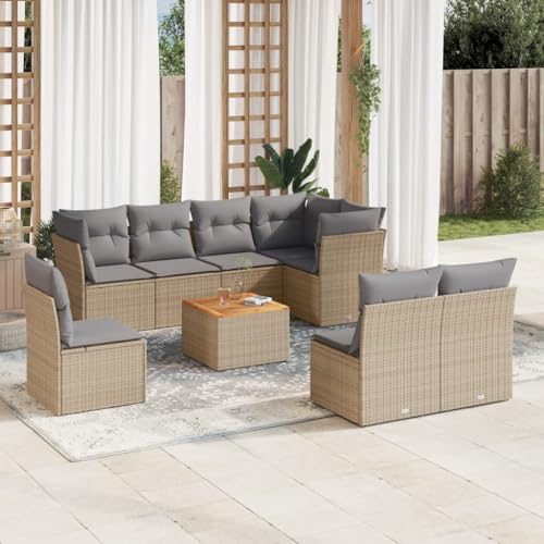 LAPOOH 3256017 Garten-Sofa-Set mit beigefarbenen Kissen, 9-teiliges Rattan-Set, Gartenmöbel, Outdoor-Gartenmöbel, Gartenmöbel-Set von LAPOOH
