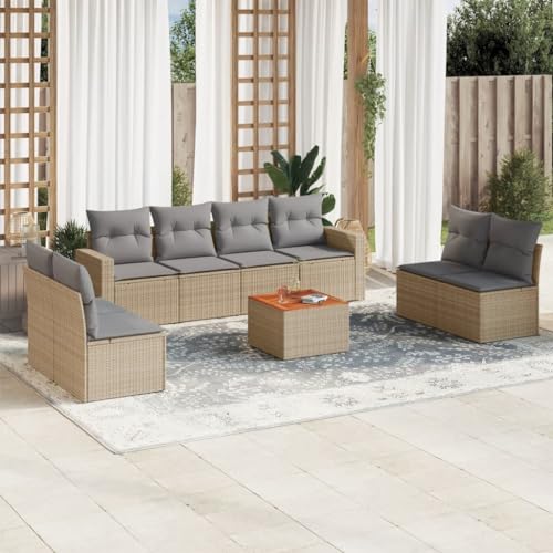 LAPOOH 3256416 Garten-Sofa-Set mit beigefarbenen Kissen, 9-teiliges Rattan-Set, Gartenmöbel, Outdoor-Gartenmöbel, Gartenmöbel-Set von LAPOOH