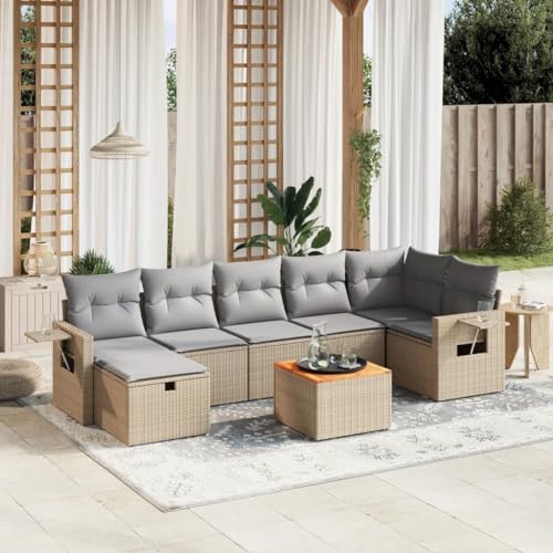 LAPOOH 3264958 Gartenmöbel-Set mit Kissen, Beige, Mischung aus 8 Teilen, PE-Rattan, Gartenmöbel, Gartenmöbel, Gartenmöbel von LAPOOH