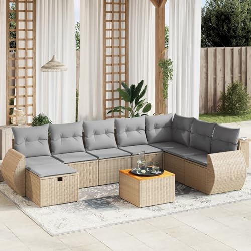 LAPOOH 3265098 Gartenmöbel-Set mit Kissen, Beige, 9-teiliges Rattan-Set für den Außenbereich, Gartenmöbel, Gartenmöbel, Outdoor-Möbel-Set von LAPOOH