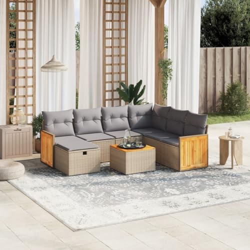 LAPOOH 3265770 Gartenmöbel-Set mit Kissen, Beige, 8-teiliges Rattan-Set, Gartenmöbel, Gartenmöbel, Outdoor-Möbel, Gartenmöbel-Set von LAPOOH