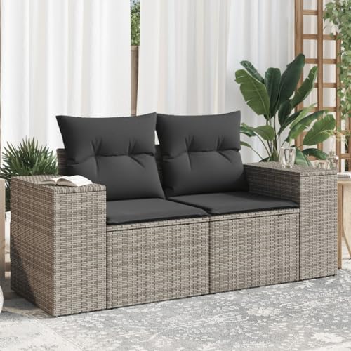 LAPOOH 366125 Gartensofa mit Kissen, 2-Sitzer, Polyrattan, Grau, Gartensofa, Terrassensofa, Gartenmöbel von LAPOOH