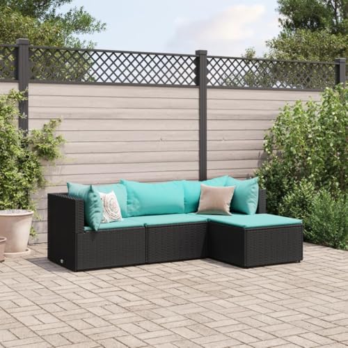 LAPOOH 4-TLG. Garten-Lounge-Set mit Kissen Schwarz Poly Rattan, Lounge Gartenmöbel Set, Terassenmöbel Wetterfest, Loungemöbel Terrasse, Gartenlounge, Garten Loungemöbel Set - 3308052 von LAPOOH