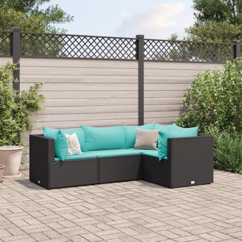 LAPOOH 4-TLG. Garten-Lounge-Set mit Kissen Schwarz Poly Rattan, Lounge Gartenmöbel Set, Terassenmöbel Wetterfest, Loungemöbel Terrasse, Gartenlounge, Garten Loungemöbel Set - 3308076 von LAPOOH