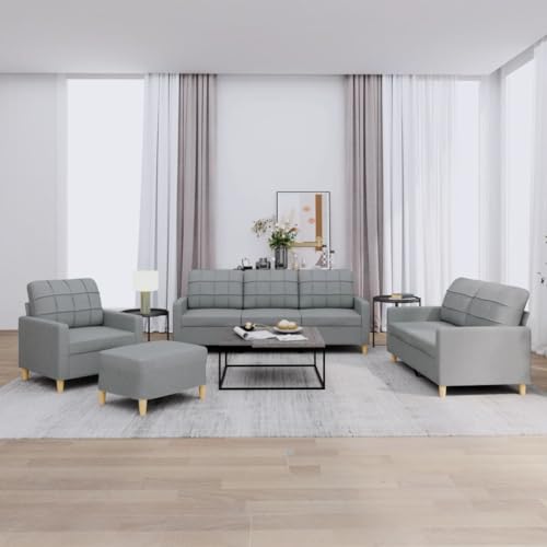 LAPOOH 4-TLG. Sofagarnitur mit Kissen Hellgrau Stoff, Sofa Mit Relaxfunktion, Couchgarnitur, Wohnzimmer Sofa, Couch, Sofa Set 3201250 von LAPOOH