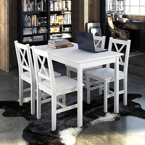 LAPOOH 5-TLG. Essgruppe, Esstisch Mit Stühlen, Esstischgruppe, Esszimmergruppe,Küchentisch Mit Stühlen, Tischgruppe, Dining Table Set, Weiß von LAPOOH