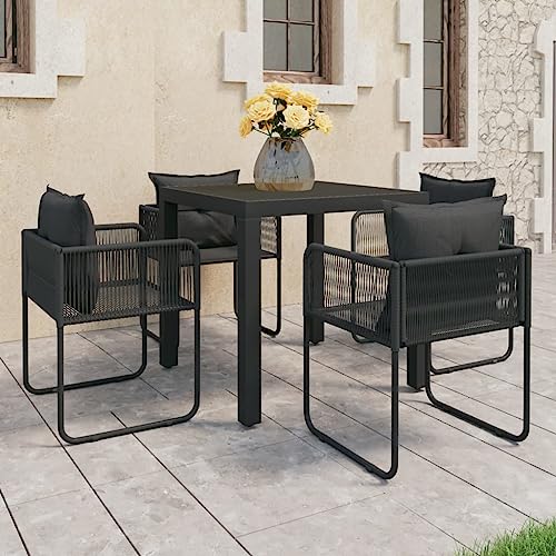 LAPOOH 5-TLG. Garten-Essgruppe PVC Rattan Schwarz, Esstisch Mit Stühlen Set, Gartenmöbel Sitzgruppe, Balkon Möbel, Gartenlounge Set, Terrassenmöbel, Balkonmöbel Set - 3060101 von LAPOOH