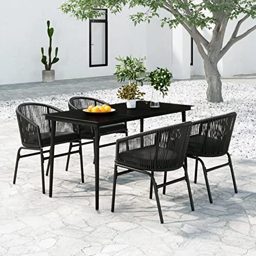 LAPOOH 5-TLG. Garten-Essgruppe Schwarz, Esstisch Mit Stühlen Set, Gartenmöbel Sitzgruppe, Balkon Möbel, Gartenlounge Set, Terrassenmöbel, Balkonmöbel Set - 3099241 von LAPOOH