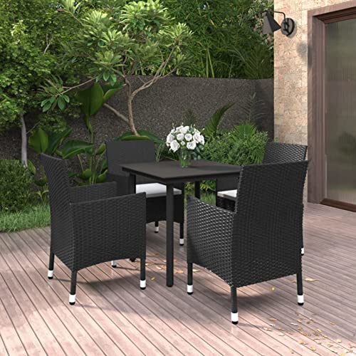 LAPOOH 5-TLG. Garten-Essgruppe mit Auflagen Poly Rattan und Glas, Esstisch Mit Stühlen Set, Gartenmöbel Sitzgruppe, Balkon Möbel, Gartenlounge Set, Terrassenmöbel, Balkonmöbel Set - 3099680 von LAPOOH