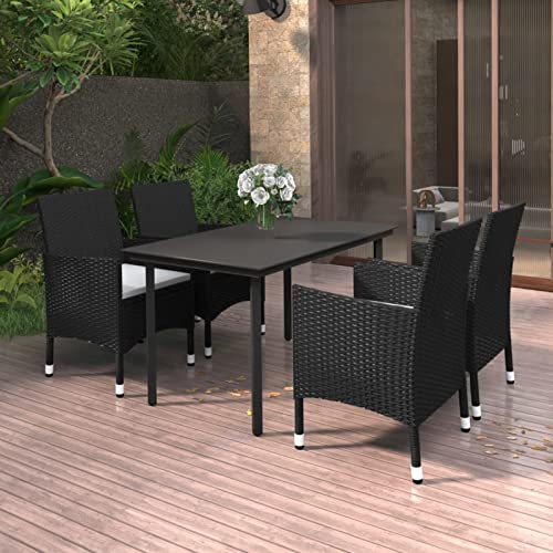LAPOOH 5-TLG. Garten-Essgruppe mit Auflagen Poly Rattan und Glas, Esstisch Mit Stühlen Set, Gartenmöbel Sitzgruppe, Balkon Möbel, Gartenlounge Set, Terrassenmöbel, Balkonmöbel Set - 3099681 von LAPOOH