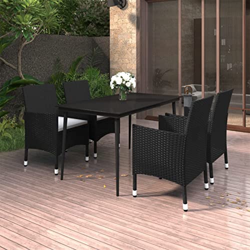 LAPOOH 5-TLG. Garten-Essgruppe mit Auflagen Poly Rattan und Glas, Esstisch Mit Stühlen Set, Gartenmöbel Sitzgruppe, Balkon Möbel, Gartenlounge Set, Terrassenmöbel, Balkonmöbel Set - 3099729 von LAPOOH