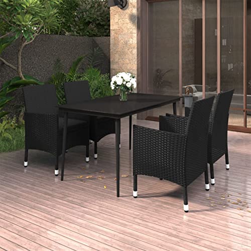 LAPOOH 5-TLG. Garten-Essgruppe mit Auflagen Poly Rattan und Glas, Esstisch Mit Stühlen Set, Gartenmöbel Sitzgruppe, Balkon Möbel, Gartenlounge Set, Terrassenmöbel, Balkonmöbel Set - 3099735 von LAPOOH