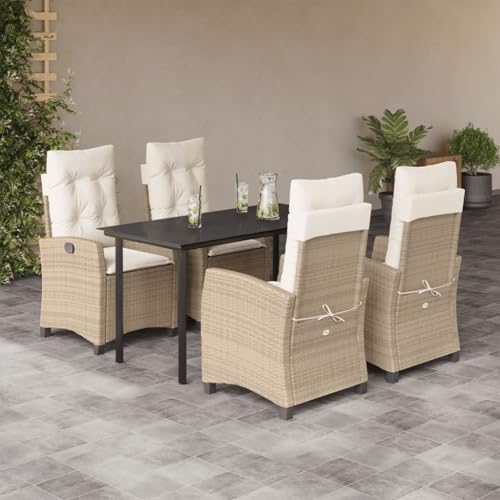 LAPOOH 5-TLG. Garten-Essgruppe mit Kissen Beige Poly Rattan, Esstisch Mit Stühlen Set, Gartenmöbel Sitzgruppe, Balkon Möbel, Gartenlounge Set, Terrassenmöbel, Balkonmöbel Set - 3212815 von LAPOOH