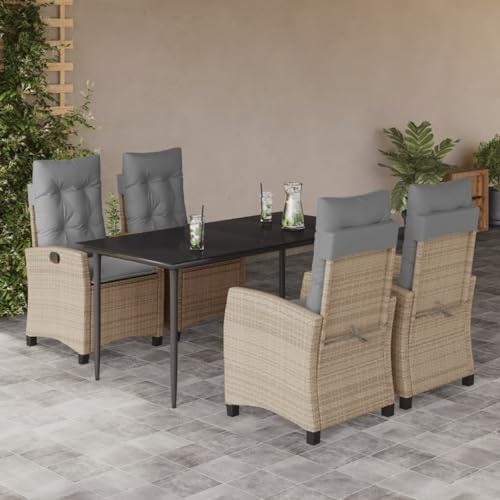 LAPOOH 5-TLG. Garten-Essgruppe mit Kissen Beigemischung Poly Rattan, Esstisch Mit Stühlen Set, Gartenmöbel Sitzgruppe, Balkon Möbel, Gartenlounge Set, Terrassenmöbel, Balkonmöbel Set - 3212826 von LAPOOH