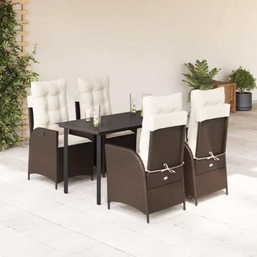 LAPOOH 5-TLG. Garten-Essgruppe mit Kissen Braun Poly Rattan, Esstisch Mit Stühlen Set, Gartenmöbel Sitzgruppe, Balkon Möbel, Gartenlounge Set, Terrassenmöbel, Balkonmöbel Set - 3213207 von LAPOOH