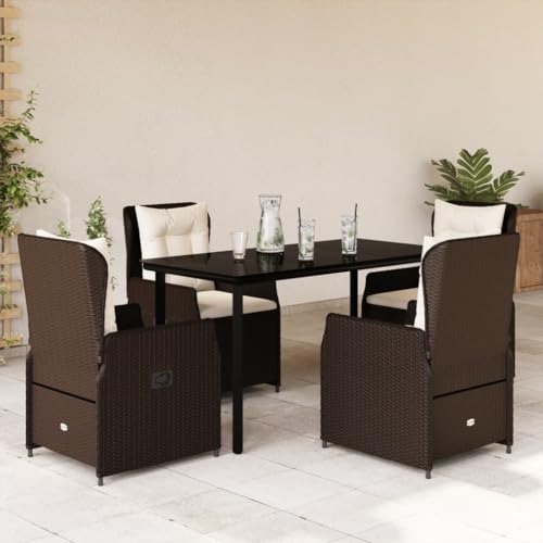 LAPOOH 5-TLG. Garten-Essgruppe mit Kissen Braun Poly Rattan, Esstisch Mit Stühlen Set, Gartenmöbel Sitzgruppe, Balkon Möbel, Gartenlounge Set, Terrassenmöbel, Balkonmöbel Set - 3262849 von LAPOOH