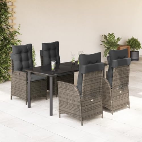 LAPOOH 5-TLG. Garten-Essgruppe mit Kissen Grau Poly Rattan, Esstisch Mit Stühlen Set, Gartenmöbel Sitzgruppe, Balkon Möbel, Gartenlounge Set, Terrassenmöbel, Balkonmöbel Set - 3213228 von LAPOOH