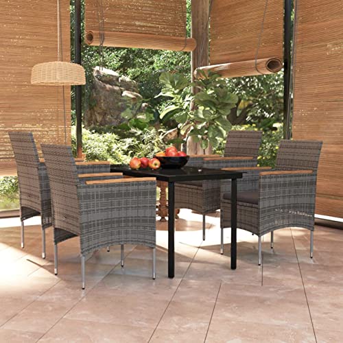 LAPOOH 5-TLG. Garten-Essgruppe mit Kissen Grau und Schwarz, Esstisch Mit Stühlen Set, Gartenmöbel Sitzgruppe, Balkon Möbel, Gartenlounge Set, Terrassenmöbel, Balkonmöbel Set - 3099337 von LAPOOH