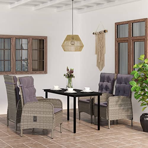 LAPOOH 5-TLG. Garten-Essgruppe mit Kissen Grau und Schwarz, Esstisch Mit Stühlen Set, Gartenmöbel Sitzgruppe, Balkon Möbel, Gartenlounge Set, Terrassenmöbel, Balkonmöbel Set - 3099361 von LAPOOH