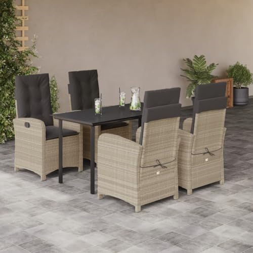 LAPOOH 5-TLG. Garten-Essgruppe mit Kissen Hellgrau Poly Rattan, Esstisch Mit Stühlen Set, Gartenmöbel Sitzgruppe, Balkon Möbel, Gartenlounge Set, Terrassenmöbel, Balkonmöbel Set - 3212423 von LAPOOH